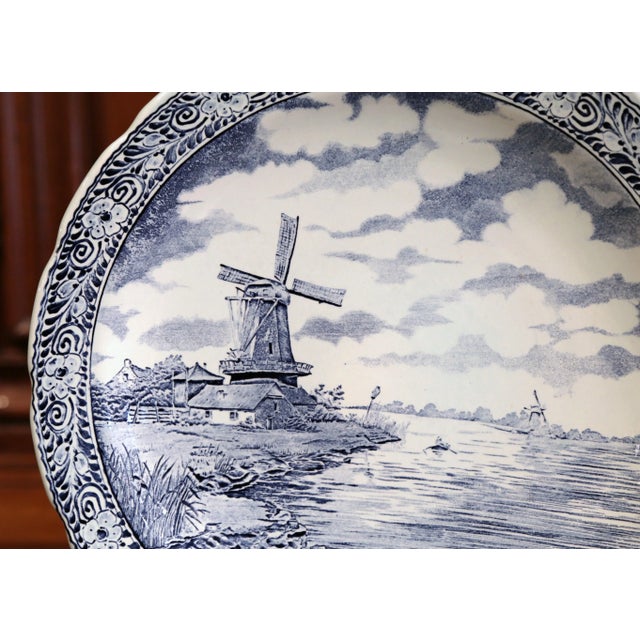 Traditional Mid-Century Dutch Hand-Painted Bosh Delft Platter With Pastoral Scene For Sale - Image 3 of 8