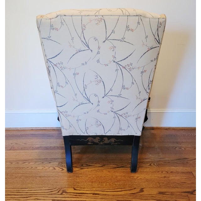 Chinoiserie Antique Black Japanned & Gilt Chinoiserie Queen Anne Revival Wingback Chair, Circa 1900 For Sale - Image 3 of 11