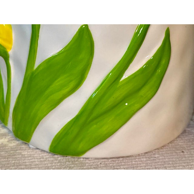 White Ceramic Planter With Hand Painted Tulips For Sale - Image 8 of 10