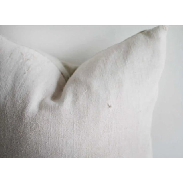 French Country Vintage European Grain Sack Hemp Pillow With Pale Pink Stripes For Sale - Image 3 of 8