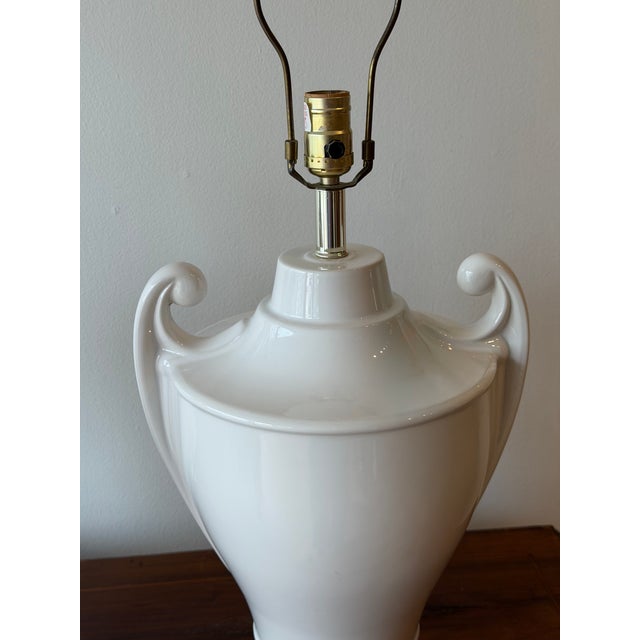 Vintage White Glazed Ceramic Urn Lamps - a Pair For Sale In New York - Image 6 of 6