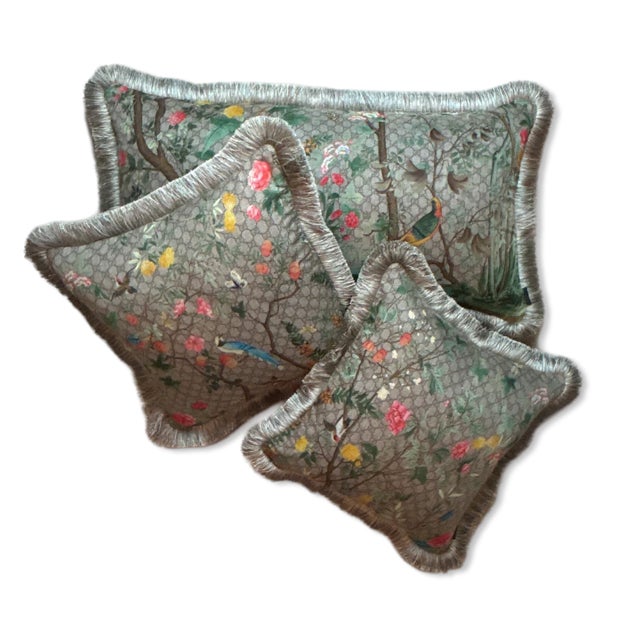 Gucci Gucci Gg Logo Tree of Life Tian Chinoiserie Vintage Silk Scarf Pillow For Sale - Image 4 of 5