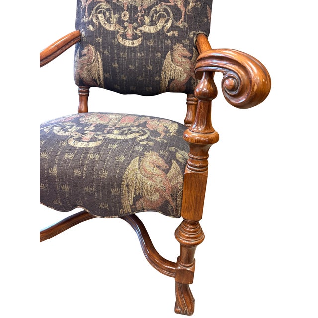 Pair of Late 20th Century Upholstered Armchairs With Heraldic Fabric For Sale - Image 4 of 11