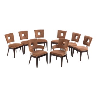 Set of Eight Custom Dining Chairs Attributed to Brueton. For Sale