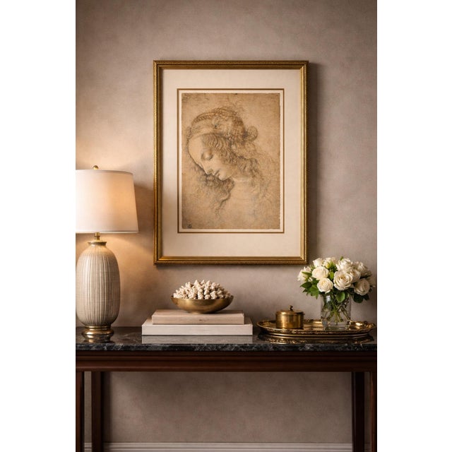 Leonardo Da Vinci “Head of a Woman” (La Scapigliata) – Framed Renaissance Study, 32” Gilt Frame For Sale - Image 4 of 5