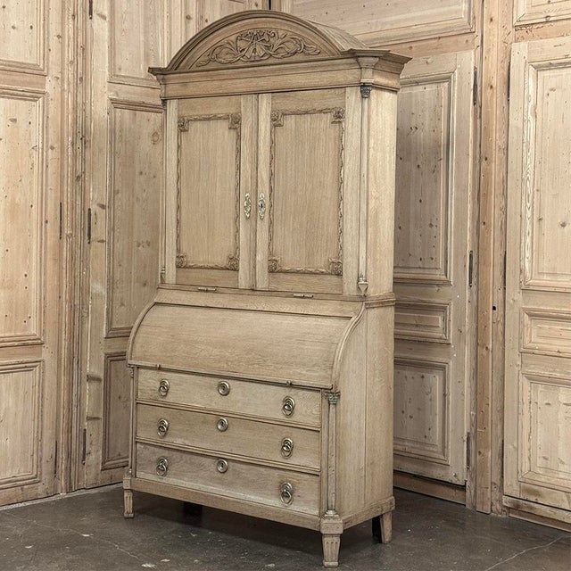 Late 18th Century 18th Century Dutch Neoclassical Stripped Oak Secretary ~ Bookcase For Sale - Image 5 of 18