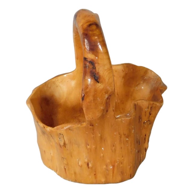 20th Century Hand Made Sculpture Maple Wood Basket Loop Handle Folk Art For Sale