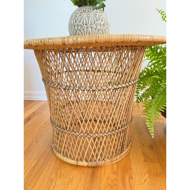 Tan 1960s Mid-Century Woven Rattan Round Side Table For Sale - Image 8 of 9