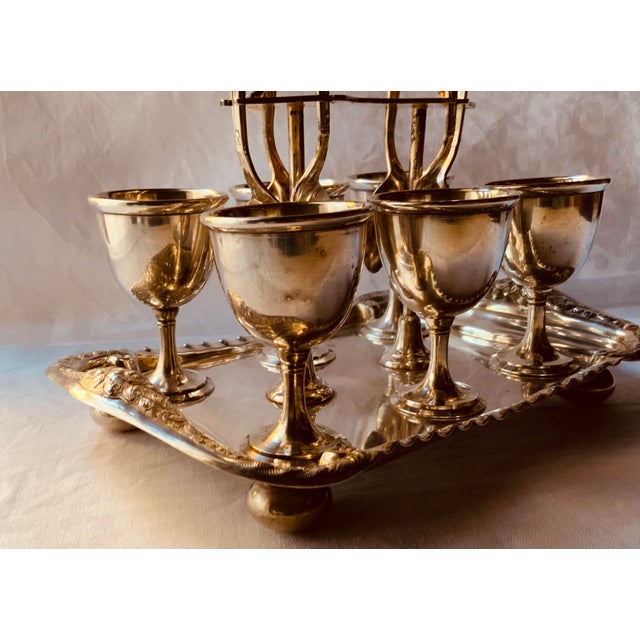 Antique Edwardian American Silverplate Egg Cup Set, Six Cups and Six Spoons on Footed Tray - 13 pcs For Sale - Image 13 of 18