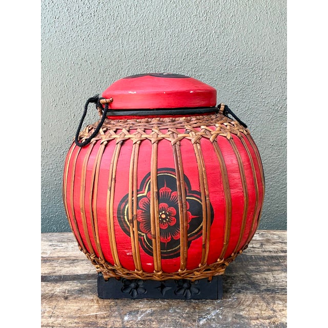 Late 20th Century Vintage Asian Rattan Wrapped Lidded Basket For Sale - Image 5 of 12