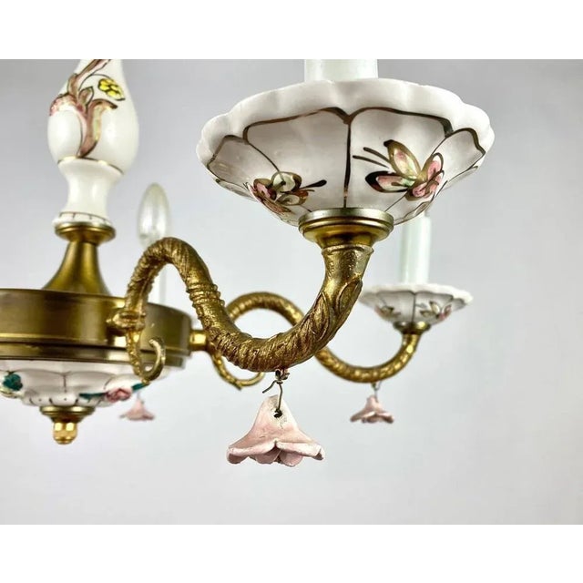 Vintage Porcelain Chandelier & Sconces, Italy, Set of 3 For Sale - Image 8 of 10