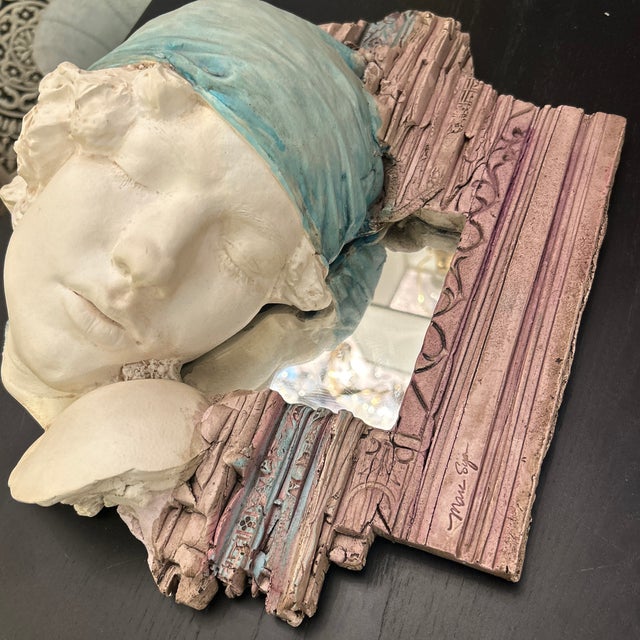 Light Pink Marc Sijan Art Nouveaux Style Mirror With Female Bust Signed For Sale - Image 8 of 12