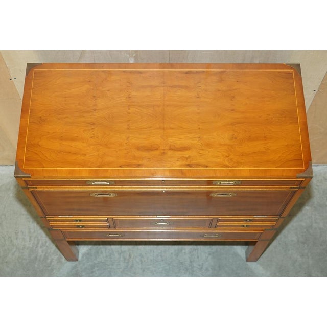 Burr Yew Wood & Green Leather Secretaire from Harrods Kennedy For Sale - Image 9 of 18