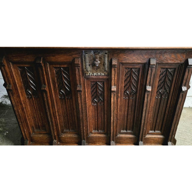 Antique Neo-Gothic Style Carved Oak Chest, 1800s For Sale - Image 9 of 11