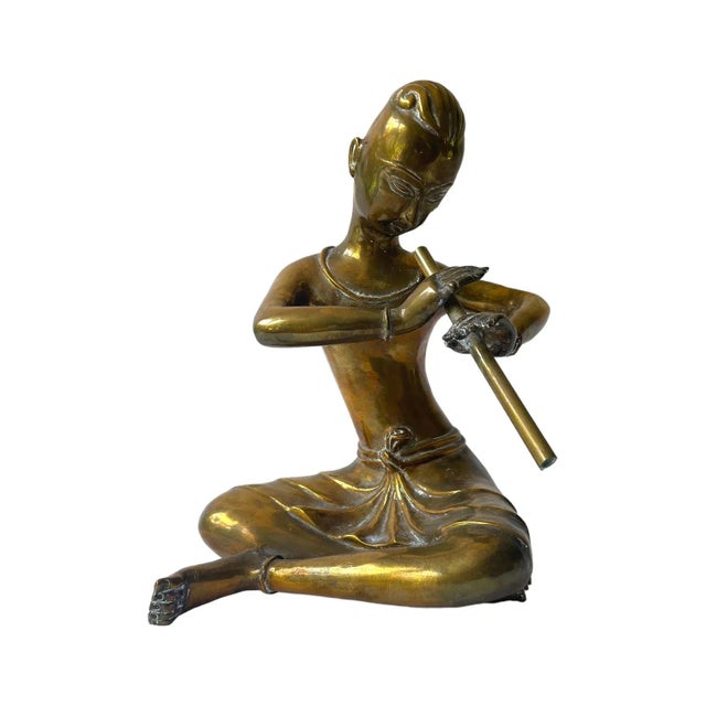Brass Ornate Brass Thai Musician Figurine or Snake Charmer, Vintage For Sale - Image 8 of 10