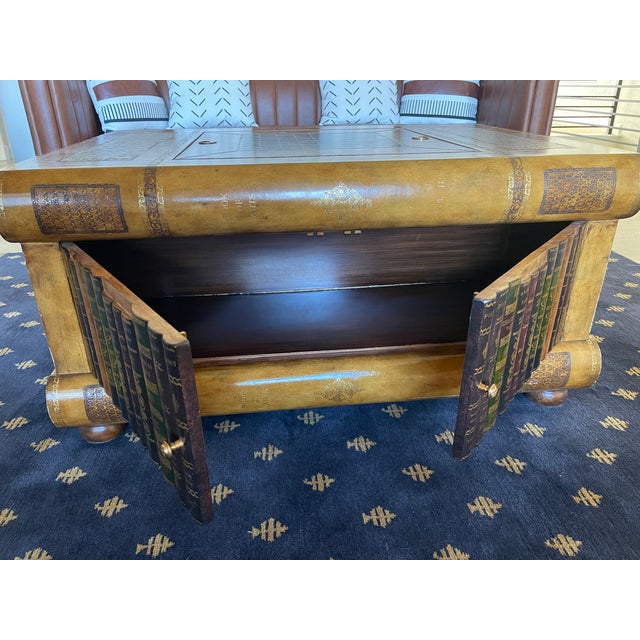 Maitland - Smith 1990s Maitland-Smith Leather Stacked Books Game Table / Trunk Coffee Table With Backgammon & Checkers Board For Sale - Image 4 of 18
