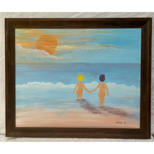 This original oil painting by Danes captures the pure joy of being at the seashore on a sunny day with a good friend. Its...