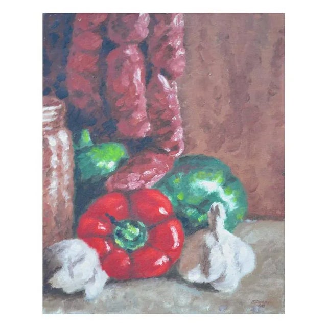 Red pepper and garlic still life by San Francisco artist Eleanor Perry (American, 20th century). Exhibited California Art...