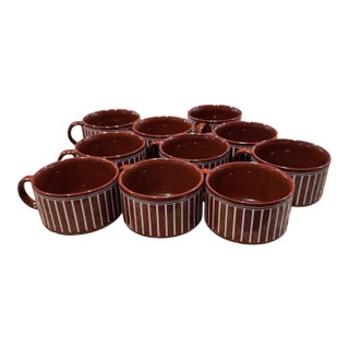 Vintage Curzon Brown & White Pinstripe Ceramic Coffee, Hot Chocolate, or Soup Mugs, Set of 10 For Sale
