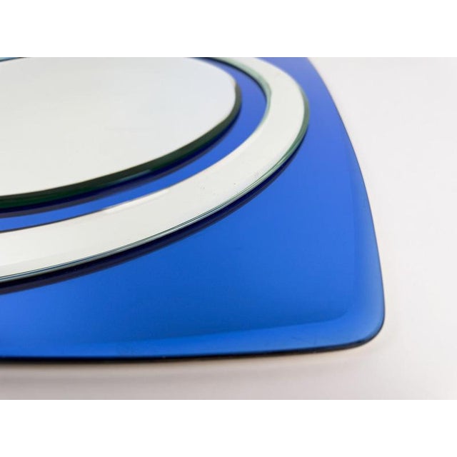 Vintage Italian Space Age Wall Mirror in Cobalt Blue Beveled and Mirrored Glass, 1970s For Sale - Image 6 of 13
