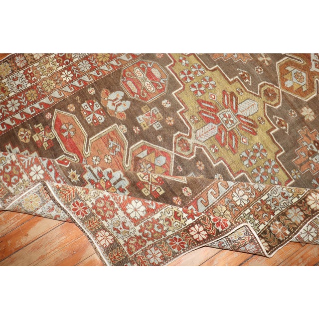 Early 20th Century Zabihi Collection Caucasian Brown Decorative Accent Size Rug For Sale - Image 5 of 9