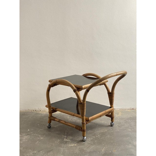 Mid-Century Modern Vintage Bar Trolley in Bamboo For Sale - Image 3 of 15