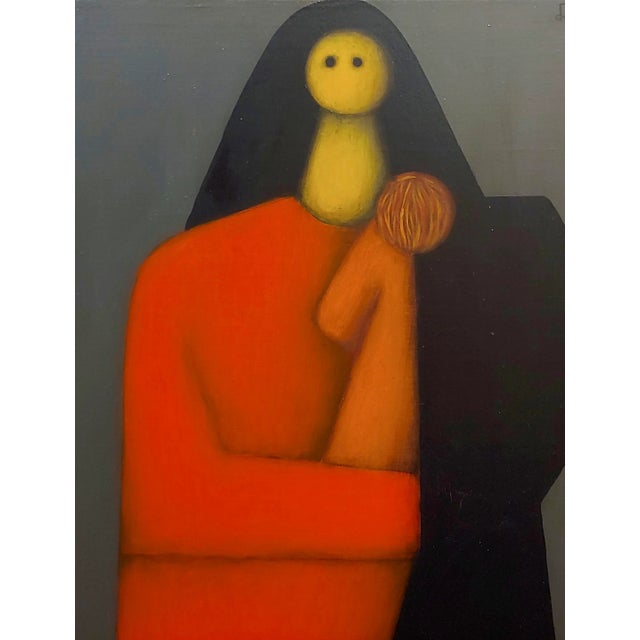 Jesus Leuus 1965 Minimalist Mother in Red - Oil Painting For Sale - Image 4 of 10