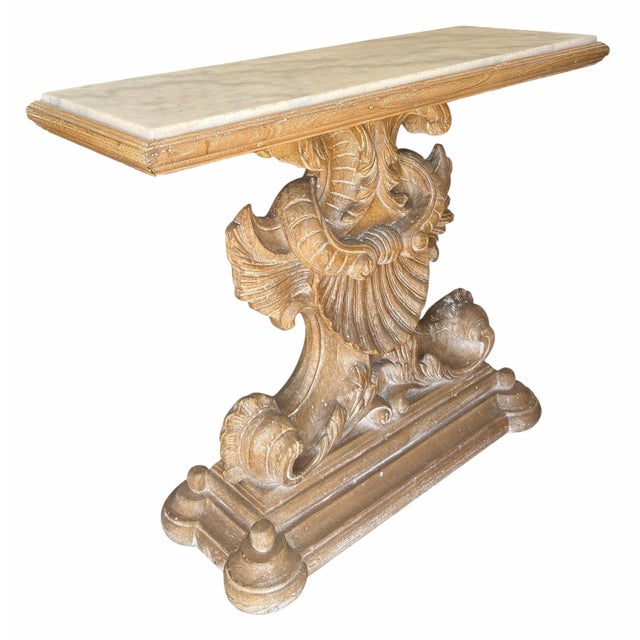 Antique Bleached Walnut Regency Style Marble Top Console Table For Sale - Image 4 of 7