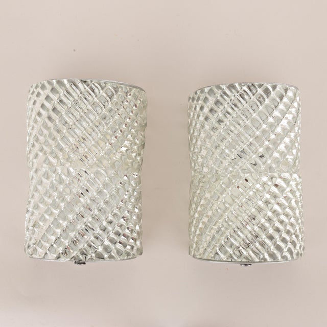 Set of 2 Clear Murano Glass Wall Sconces in the Style of Barovier & Toso, 1950s For Sale - Image 6 of 12