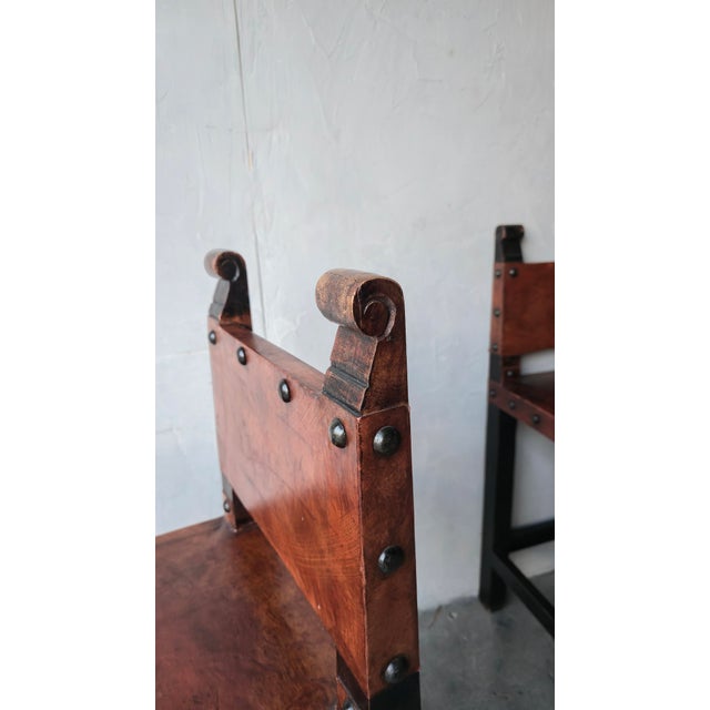 Brown Vintage Spanish Colonial Hacienda Style Leather Bar Stools - Set of 5 For Sale - Image 8 of 10