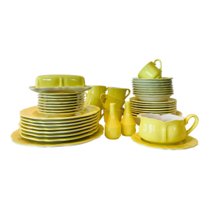 Circa 1960 Federalist Pattern No. 4236 Ironstone Lemon Yellow Dinnerware Set – 46 Pieces