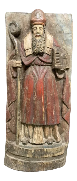 20th Century Carved Solid Wood Religious Polychrome San Augustine Wall Plaque