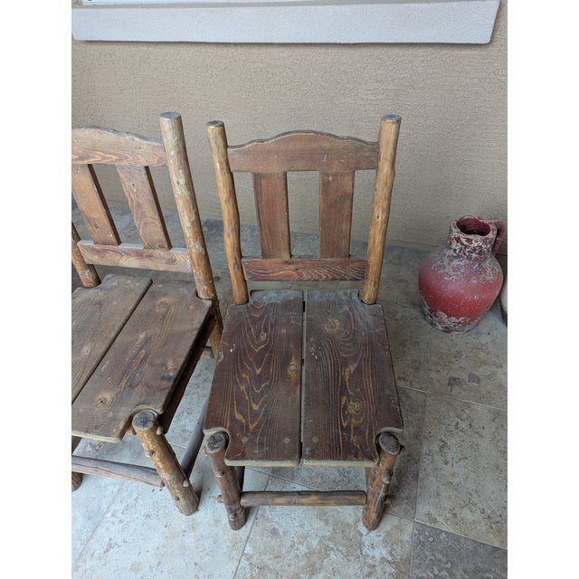 Four (4) Hand Crafted Solid Rustic Log Cabin Chairs For Sale - Image 10 of 16