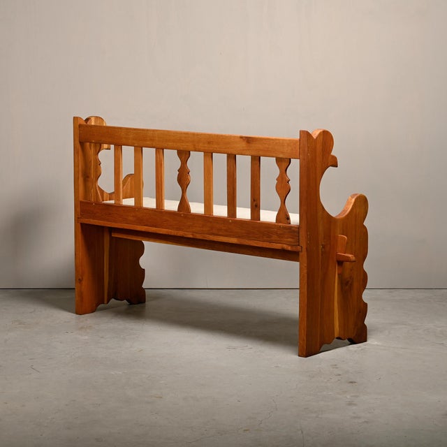 Scandinavian Hall Bench in Oak and Bouclé Cushion in the style of Henning Kjærnulf, 1960s For Sale - Image 4 of 16