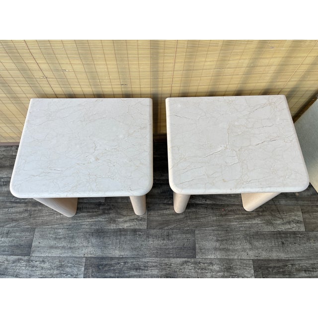 A Pair of Postmodern Custom-Made, Bull-Nose Marble Top Nightstands. Circa 1990s For Sale - Image 17 of 18