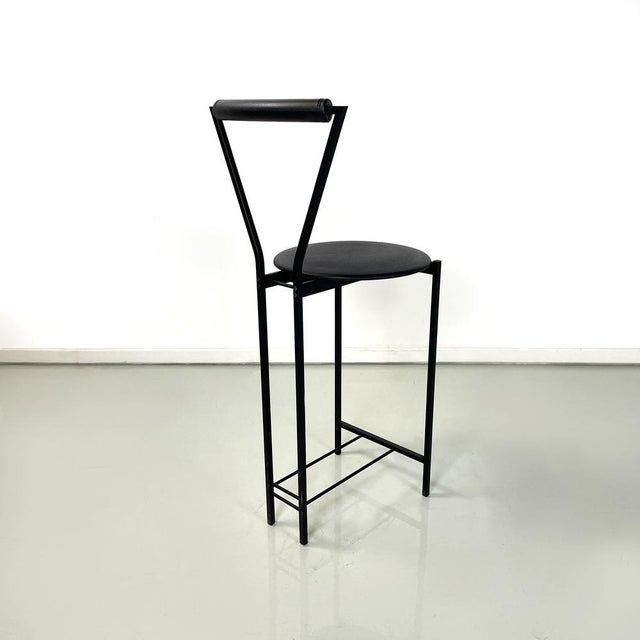 Italian Modern High Stool in Black Metal and Rubber, 1980s For Sale - Image 4 of 15