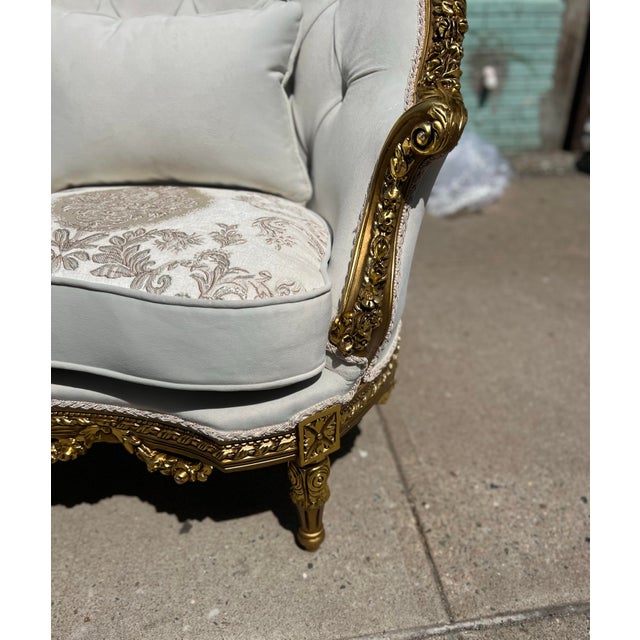 1960s 1960s Louis XV 3 Piece Gold Leaf Wood Salon Sofa Set Settee Set For Sale - Image 5 of 9