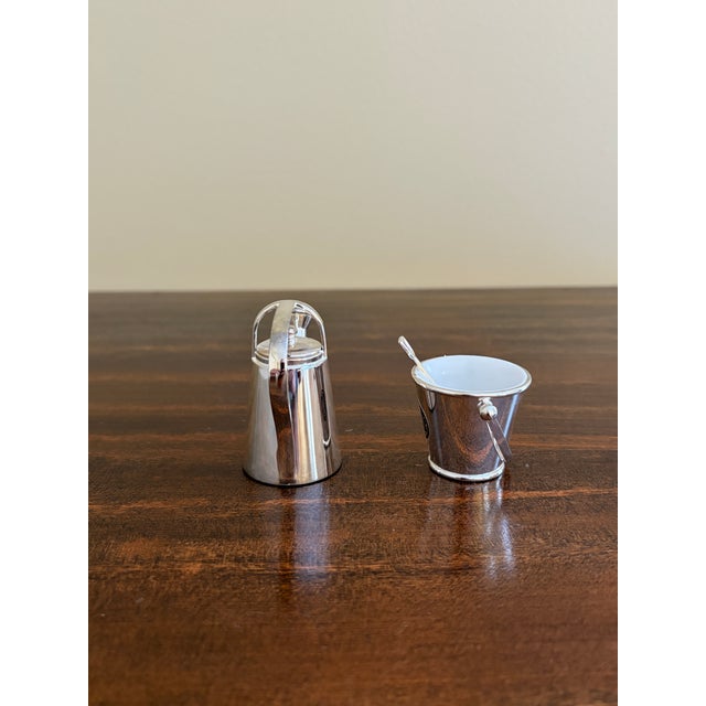 Metal Late 20th Century Silver Godinger Country Garden Pail and Watering Can Salt and Pepper Shakers For Sale - Image 7 of 11