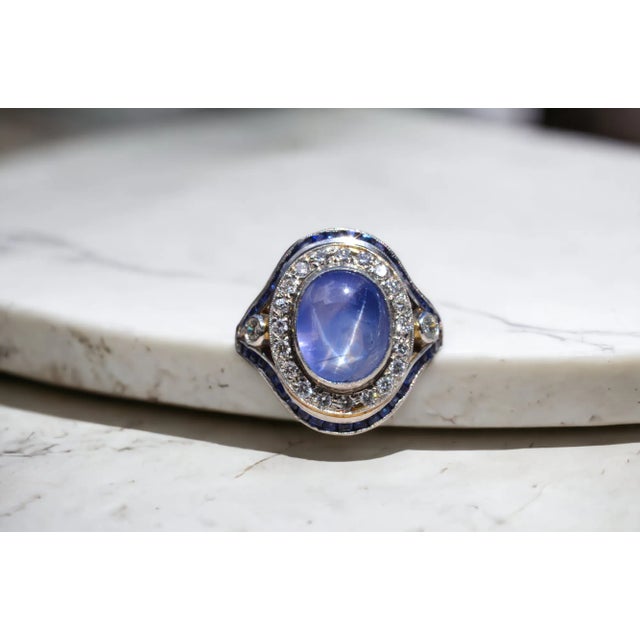 Contemporary The Lathrop: Star Sapphire and Diamond Ring in Platinum For Sale - Image 3 of 11