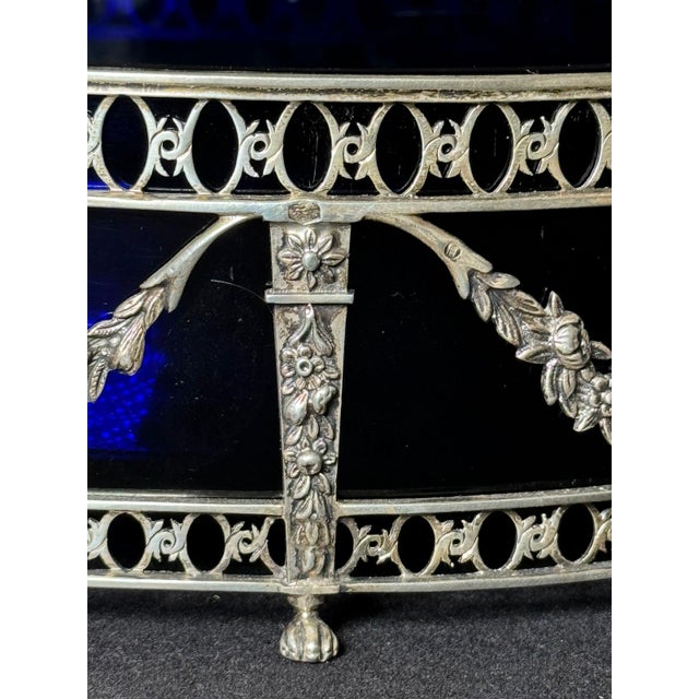 Silver 19thC Louis XVI Dutch Silver Jardiniere With Blue Glass For Sale - Image 8 of 11