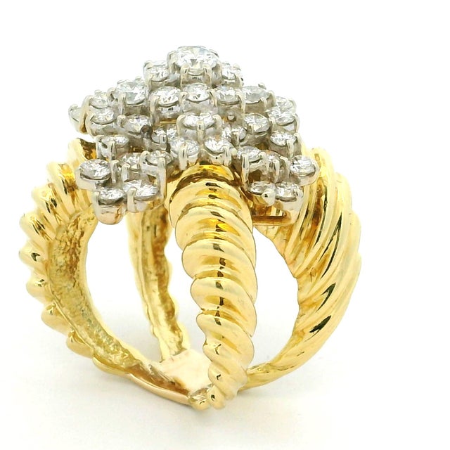 Vintage 18k Gold Diamond Bombe Cocktail Ring, 3.75 Carats, Size 7 For Sale - Image 13 of 14