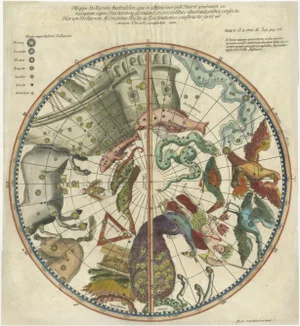 Star Chart of Southern Sky with Mythical Constellations and Exotic Animals, 1711