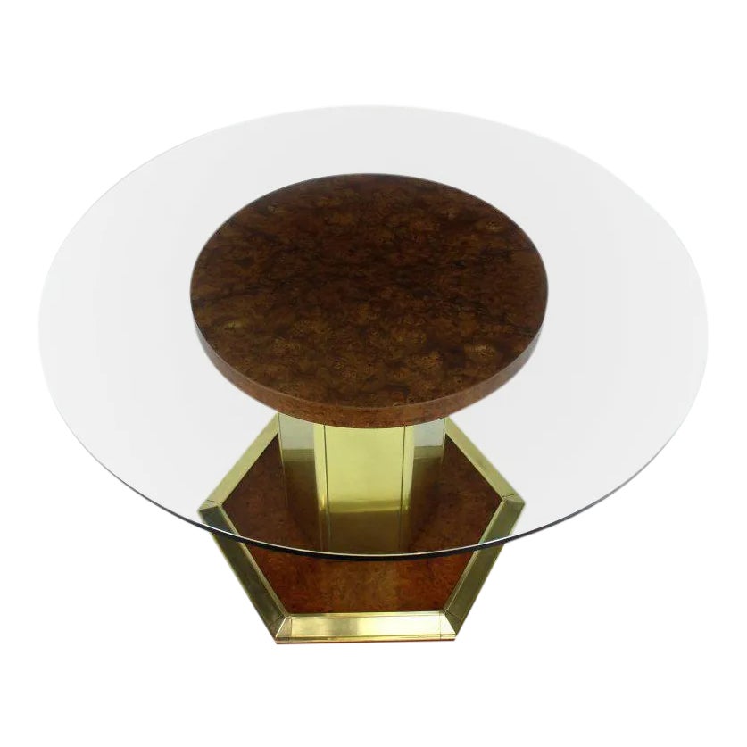 MidCentury Modern Henredon Round Brass Burl Wood Dining Table Chairish