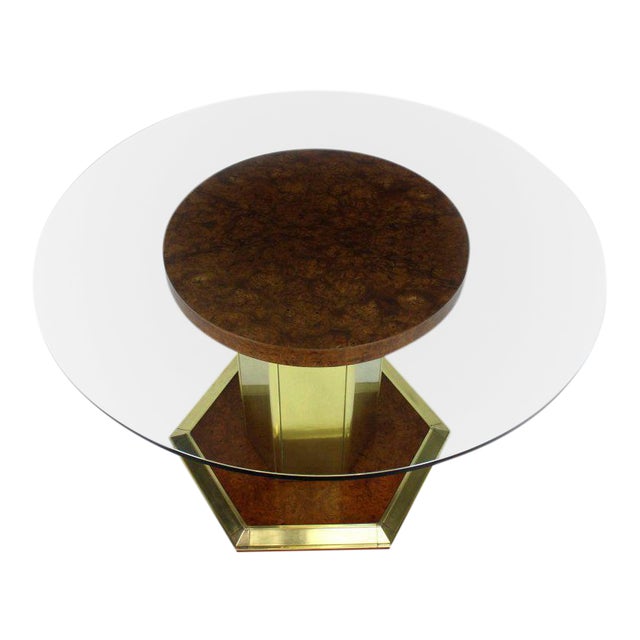 Mid Century Modern Henredon Round Brass Burl Wood Dining Table Chairish