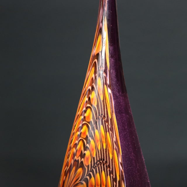 Violet Mid Century Modern Abstract Pulled Feather Art Glass Vase, Circa 1960 For Sale - Image 8 of 10