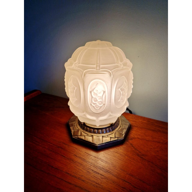 Art Deco Night Light in Nickel-Plated Bronze and Frosted Glass, 1920s For Sale - Image 13 of 18
