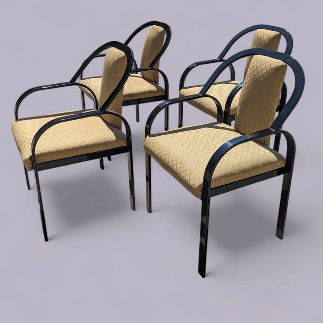 Black Set of Four Postmodern Black Lacquered Metal Dining Chairs, 1980s, Mid-Century For Sale - Image 8 of 10