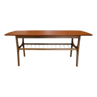 Danish Coffee Table in Teak and Oak with Magazine Rack, 1960s For Sale
