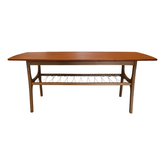 Danish Coffee Table in Teak and Oak with Magazine Rack, 1960s For Sale