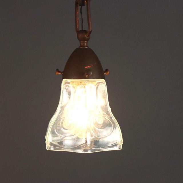 Art Nouveau Pendant Light in Glass and Metal For Sale - Image 4 of 14